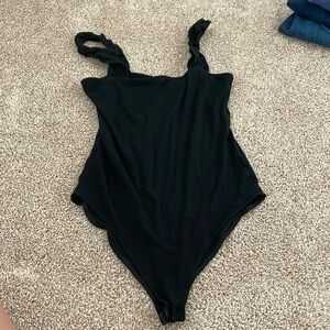 Black bodysuit with ruffle straps
